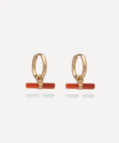 Rachel Jackson 18ct Gold-plated Vitality Carnelian T-bar Huggie Hoop Earrings