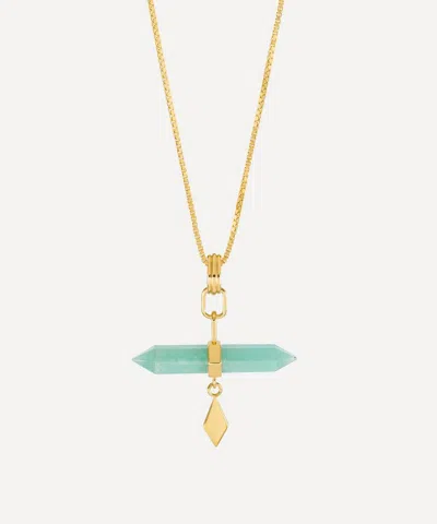 Rachel Jackson 18ct Gold-plated Tranquillity Aquamarine T-bar Necklace In Orange