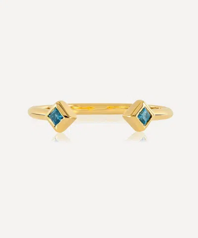 Rachel Jackson 22ct Gold-plated Adjustable Blue Topaz Deco Ring