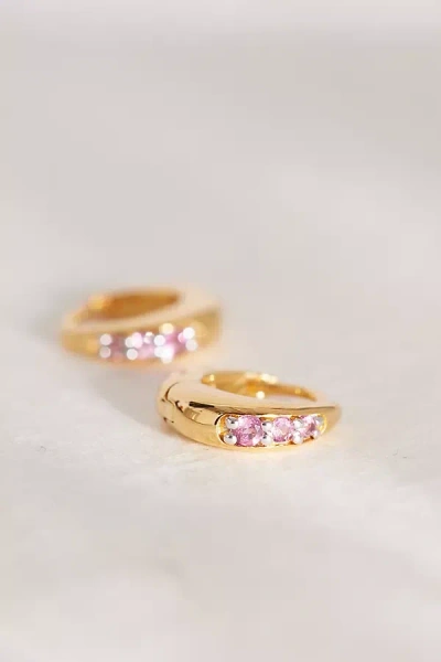Rachel Jackson Gold-plated Birthstone Huggie Hoop Earrings In Pink