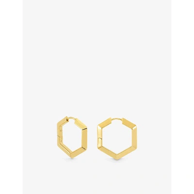 Rachel Jackson Womens Gold Large Bevelled Hexagon-shape 22ct Gold-plated Sterling Silver Hoop Earrin