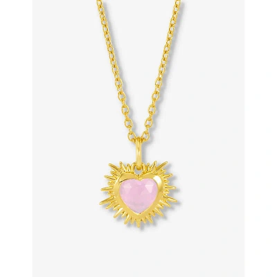 Rachel Jackson Womens Gold October-birthstone Rose-quartz 22ct Gold-plated Sterling-silver Necklace