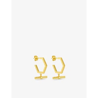 Rachel Jackson Womens Gold Hexagon T-bar 22ct Gold-plated Sterling Silver Hoop Earrings