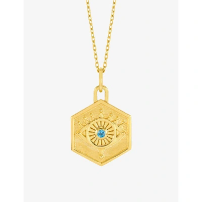 Rachel Jackson Womens Gold Protective Evil Eye 22ct Yellow Gold-plated Sterling Silver And Blue Topa