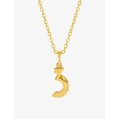 Rachel Jackson Womens Gold Symbolic Number 3 22ct Yellow Gold-plated Sterling Silver Pendant Necklac