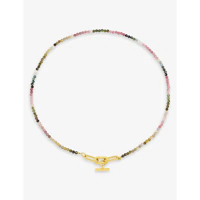 Rachel Jackson Womens Gold Watermelon 22ct Gold-plated Sterling-silver And Tourmaline T-bar Necklace