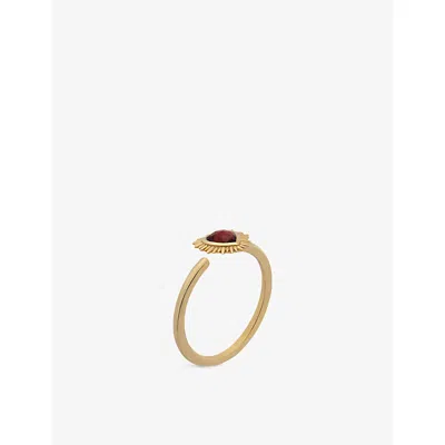 Rachel Jackson Womens  Electric Love Mini Heart 22ct Yellow Gold-plated Sterling-silver And Garnet Ri