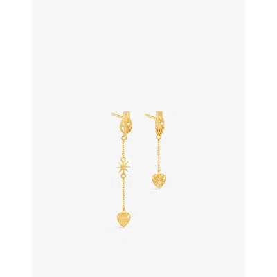 Rachel Jackson Womens  Love Story Asymmetric 22ct Yellow Gold-plated Sterling-silver Drop Earrings