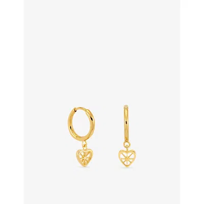 Rachel Jackson Womens  Love Story Heart 22ct Yellow Gold-plated Sterling-silver Huggie Hoop Earrings