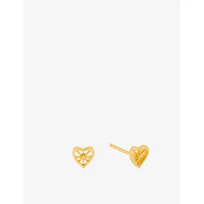 Rachel Jackson Womens  Love Story Heart 22ct Yellow Gold-plated Sterling-silver Stud Earrings