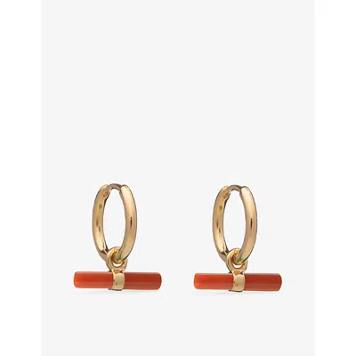 Rachel Jackson Womens Vitality Carnelian T-bar 18ct Yellow Gold-plated 925 Sterling-silver Huggie Hoop Earrings