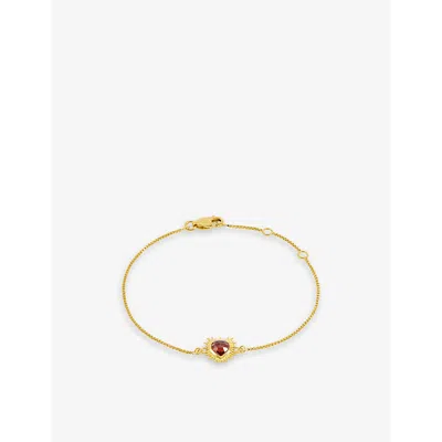 Rachel Jackson Womens Yellow Gold Electric Love Heart 22ct Gold-plated Sterling-silver And Garnet Br