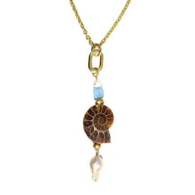 Rachel Nathan Women's Blue / Neutrals Coastal Keepsake Necklace In Gold