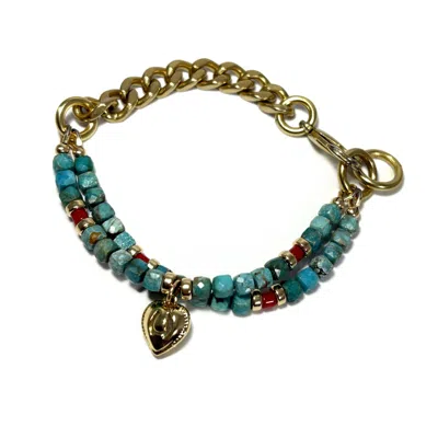 Rachel Nathan Women's Blue / Red / Gold Remix: Duo Mini Turquoise & Red Coral Bracelet