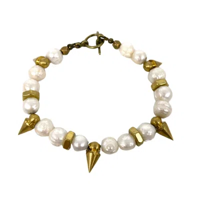 Rachel Nathan Women's White / Gold On Point: Pearl Bracelet