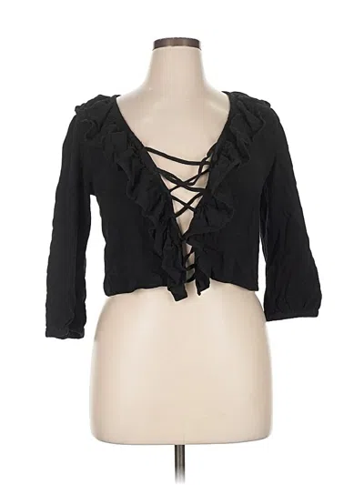 Pre-owned Rachel Pally 3/4 Sleeve Top Black Plunge Neckline Tops