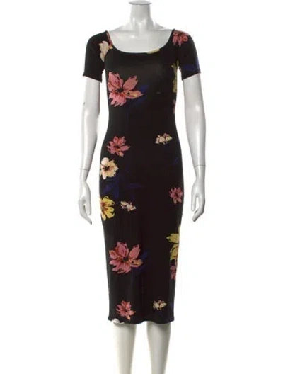 Pre-owned Rachel Pally Floral Print Knee-length Dress In Black