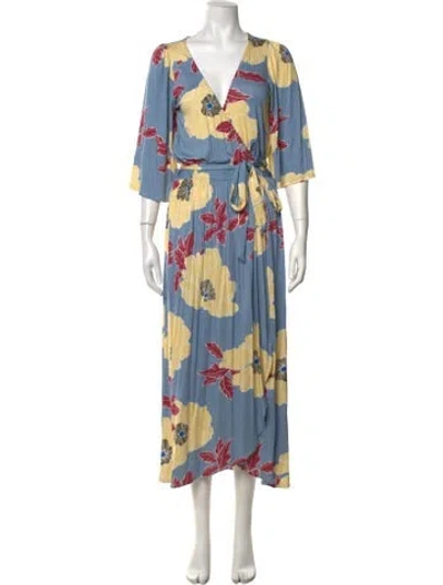 Pre-owned Rachel Pally Floral Print Long Dress In Blue