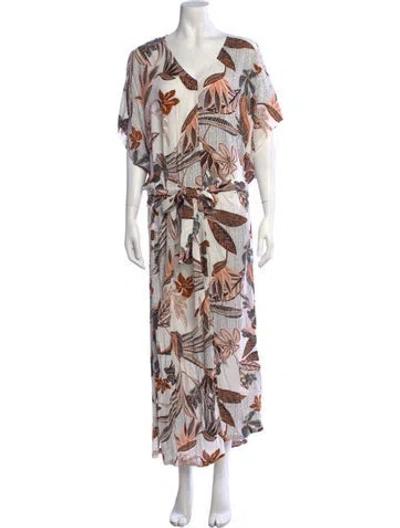 Pre-owned Rachel Pally Floral Print Long Dress W/ Tags In Neutrals