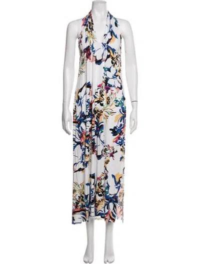 Pre-owned Rachel Pally Floral Print Long Dress In White