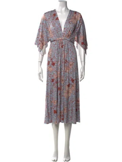 Pre-owned Rachel Pally Floral Print Midi Length Dress In Blue