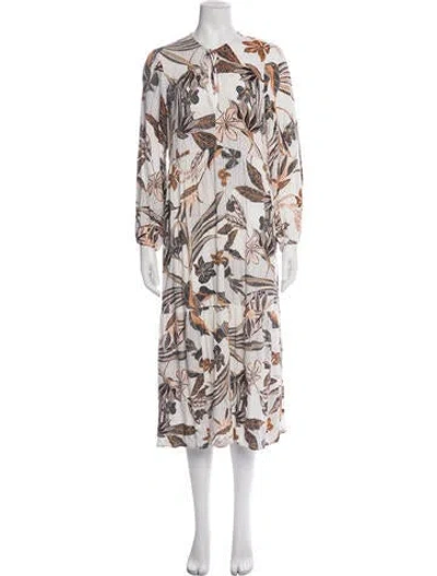 Pre-owned Rachel Pally Floral Print Midi Length Dress In White