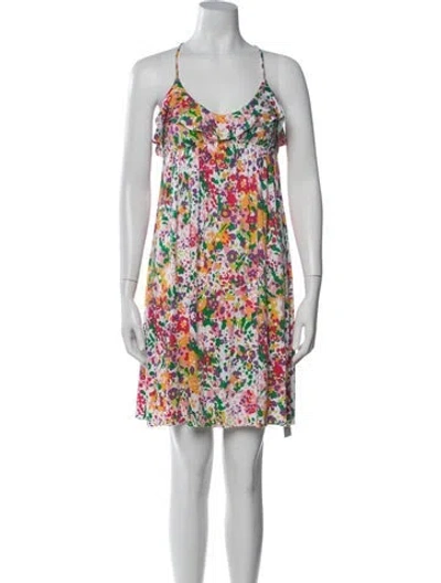 Pre-owned Rachel Pally Floral Print Mini Dress In White