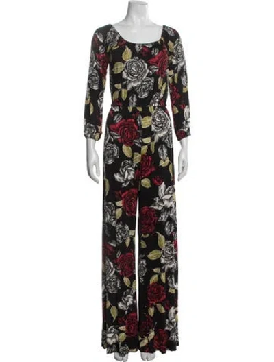 Pre-owned Rachel Pally Floral Print Square Neckline Jumpsuit In Black/red