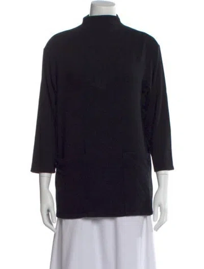 Pre-owned Rachel Pally Mock Neck Three-quarter Sleeve Top In Black