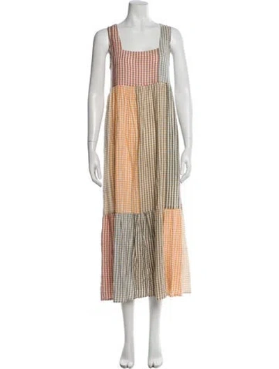 Pre-owned Rachel Pally Plaid Print Long Dress In Orange