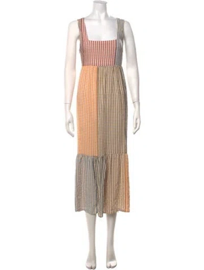 Pre-owned Rachel Pally Plaid Print Midi Length Dress In Orange