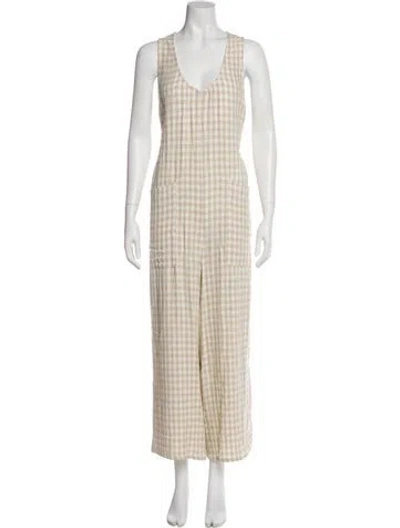 Pre-owned Rachel Pally Plaid Print Scoop Neck Jumpsuit In Neutral