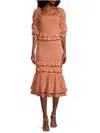 Rachel Parcell Bubble Ruffle Midi Dress In Dusty Peach