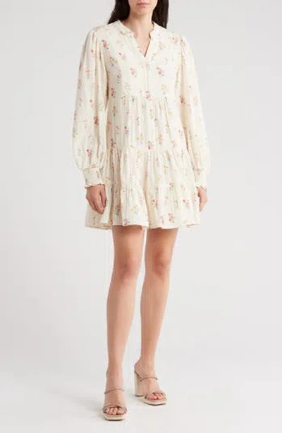 Rachel Parcell Floral Long Sleeve Cotton Gauze Minidress In Ivory Multi
