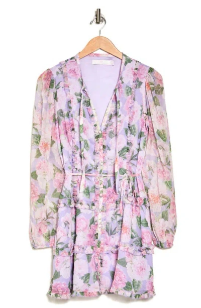 Rachel Parcell Floral Long Sleeve Minidress In Purple