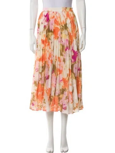Pre-owned Rachel Parcell Floral Print Midi Length Skirt In Orange
