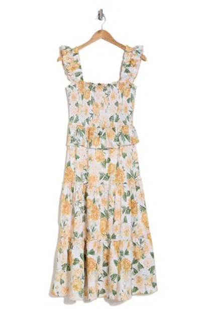 Rachel Parcell Floral Smocked Sundress In Ivory Yellow Multi