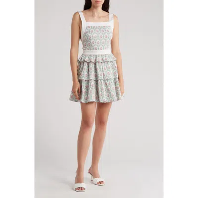 Rachel Parcell Floral Tiered Stretch Cotton Poplin Minidress In Ivory Multi