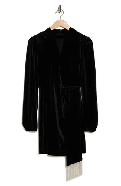 Rachel Parcell Keyhole Long Sleeve Velvet Minidress In Black