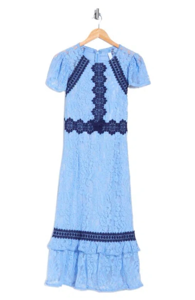 Rachel Parcell Lace Ruffle Hem Midi Dress In Serenity Blue