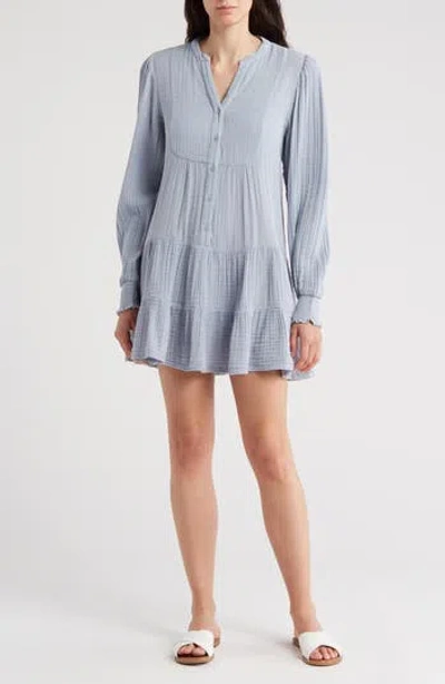 Rachel Parcell Long Sleeve Cotton Gauze Minidress In Navy Chambray