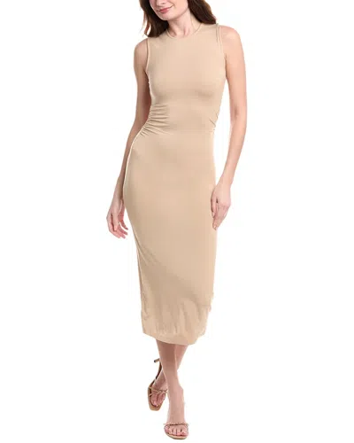 Rachel Parcell Muscle Tank Ruched Midi Dress In Beige