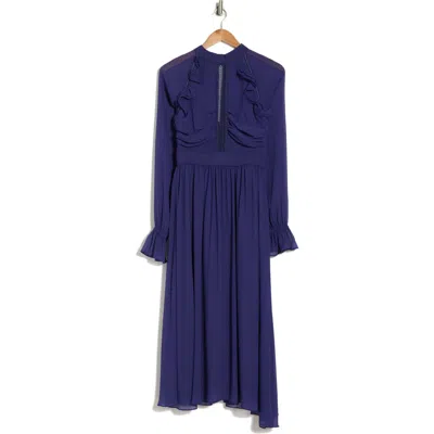 Rachel Parcell Ruffle Long Sleeve Dress In Navy Blue