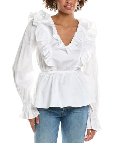 Rachel Parcell Ruffle Poplin Blouse In White