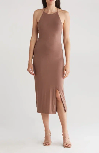 Rachel Parcell Side Slit Knit Midi Dress In Chocolate Malt