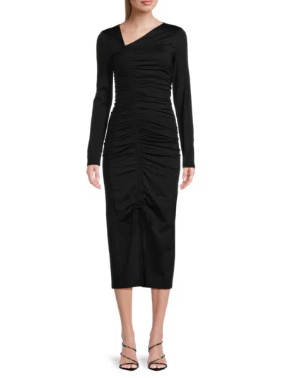 Rachel Parcell Women's Asymmetric Ruched Midi Dress In Black