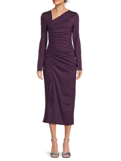 Rachel Parcell Women's Asymmetric Ruched Midi Dress In Purple