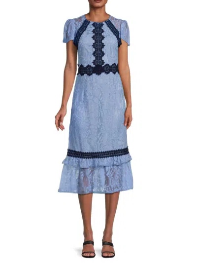 Rachel Parcell Women's Contrast Lace Midi Dress In Serenity Blue