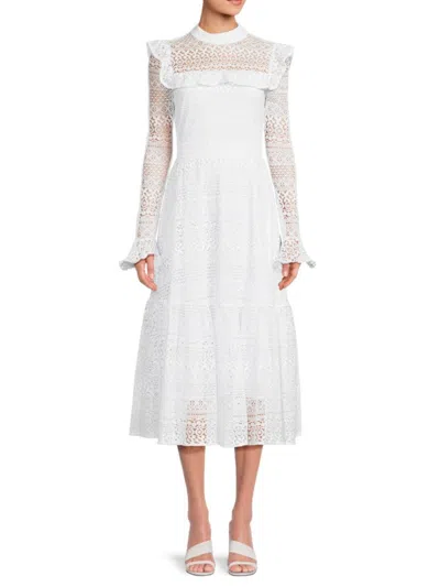 Rachel Parcell Women's Embroidered Ruffle Lace Midi Dress In White