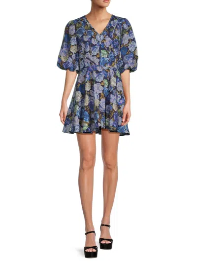 Rachel Parcell Women's Floral Linen Blend Mini Dress In Blue Multi